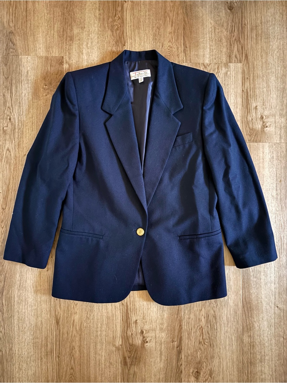 Vintage Wool Talbots Navy Blazer with Gold Button